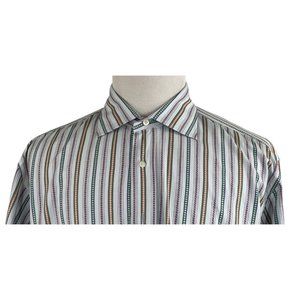 ETRO Shirt Mens Size 44 Dress Striped Colorful Button‎ Down Long Sleeve Blue